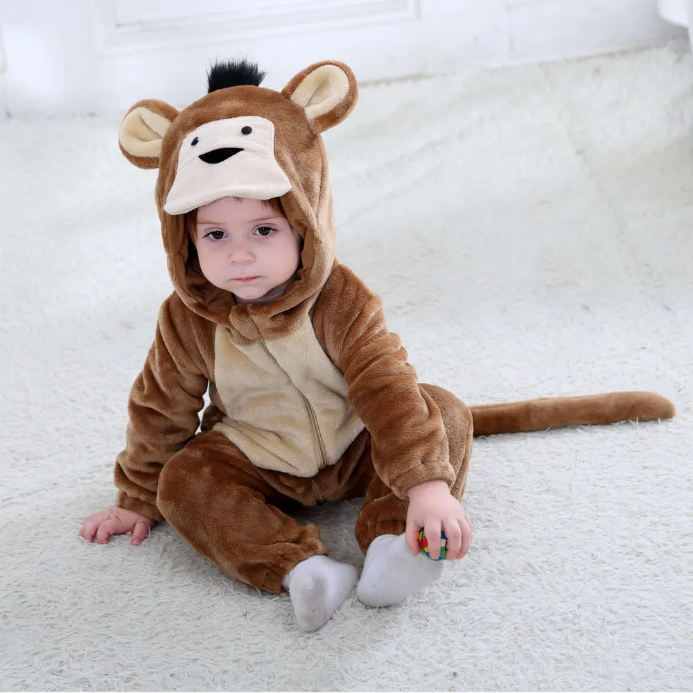 Umorden Baby Monkey Costume Kigurumi Cartoon Animal Rompers Infant Toddler Child Jumpsuit Onesie Flannel Halloween Fancy Dress