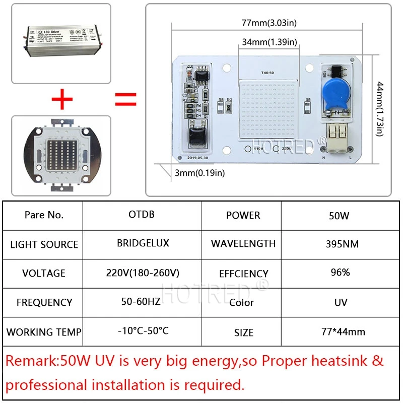 50W Led COB UV Lamp Chip 110V/220V 395nm 400nm DOB AC Ultraviolet Cure Metal Detector Quartz Black Light Germicidal Disinfection