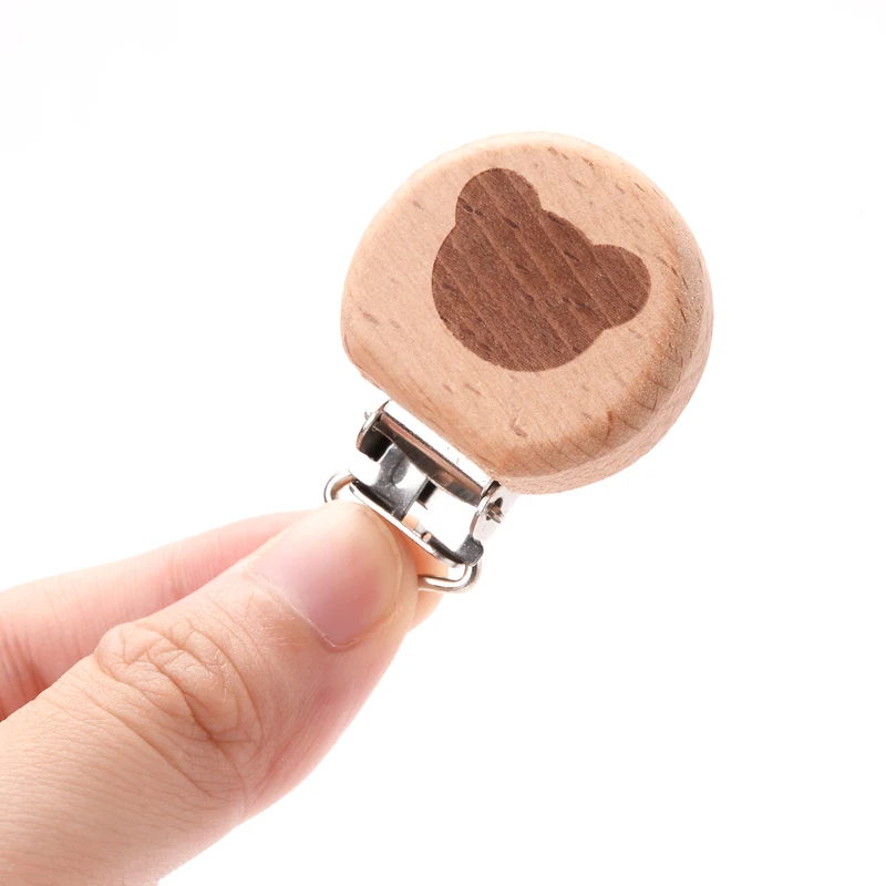 1Pcs Lovely Style Beech Handmade Wooden Clip Cartoon Animal Pattern Pacifier Chain For Baby Teething Toys Holders DIY Wholesale