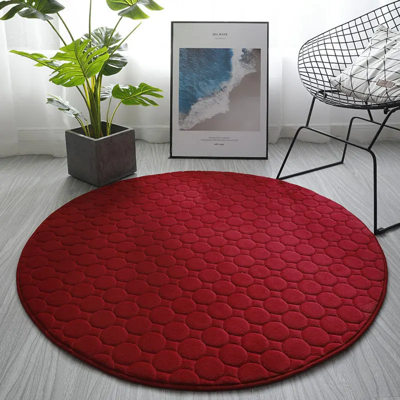 Coral Fleece Quilted Home Carpet,Round Floor Rug for Living Room,Sofa, Bedroom Area, Thick, Solid Color Mat,Diameter 60 to 140cm