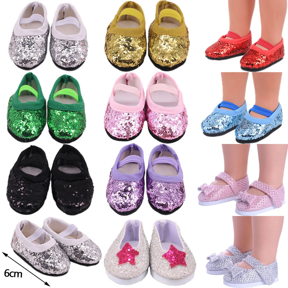 6Cm Doll Shoes Multicolor Sequined Elastic Band Style For 14.5Inch Wellie Wisher & 32-34Cm Paola Reina Dolls Clothes Accessories