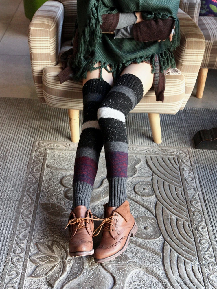 Winter Long Leg Warmers Retro Fashion Women Winter Botas Mujer New Arrival Thigh Cuffs Warm Accessory 1pair Striped