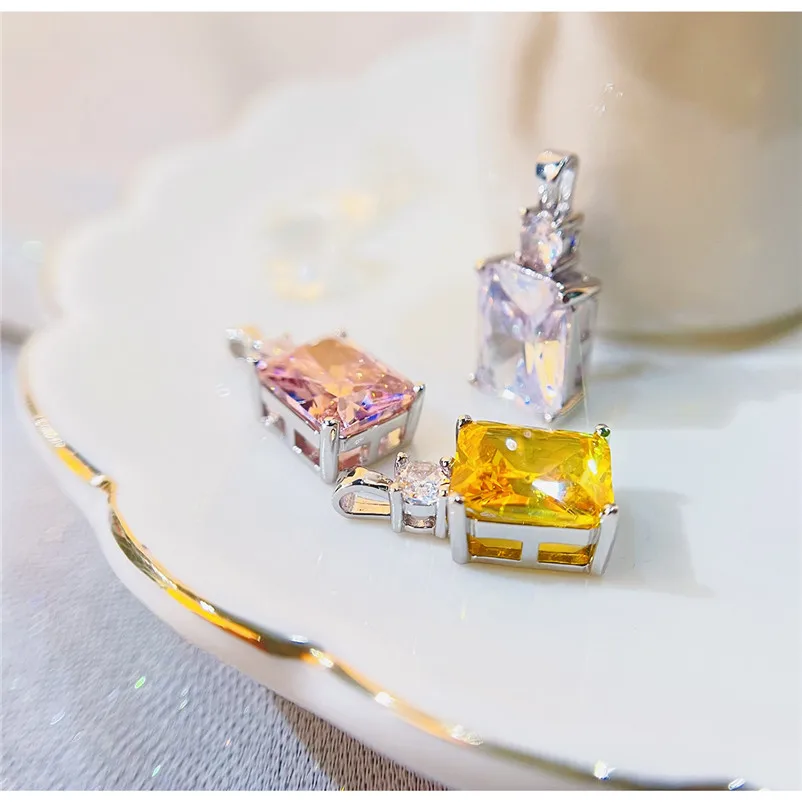 CC Pendants For Women No Chain Rectangle Necklace Pandent Pink Yellow White Color Wedding Fine Jewelry CCN289