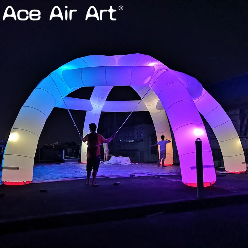 Giant 10m Inflatable White Fabric Spider Tent Spider Structure Legs with Colorful LED Lights for Event and Party