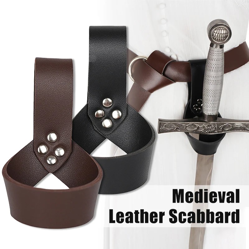 Medieval Knight Viking Sword Sheath PU Leather Scabbard Rapier Ring Sword Dagger Holder Scabbard Halloween Cosplay Props