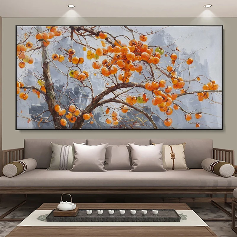 Abstract Persimmon Tree on The Mountain Canvas Paintings Posters and Prints Wall Art Pictures for Living Room Decoration Cuadros