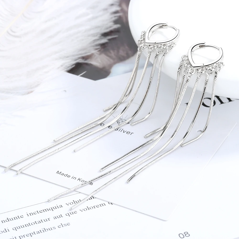 Trendy Female Pendientes 925 Sterling Silver Eternal Endless Love Earrings For Women Long Tassel Earline Jewelry Girlfriend Gift