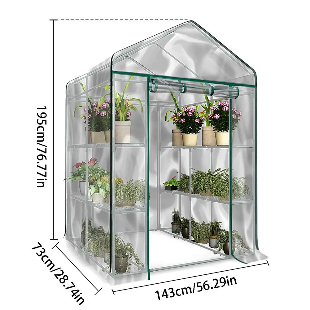 Garden Greenhouse PVC Cover Plants Keep WarmSunroom For Flowers Roll-up Windows (Without Iron Frame) 143*143*195cm/143*73*195cm