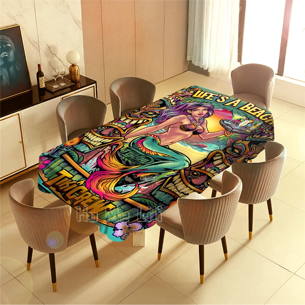 Lucy Mermaid Life A Beach Design Tablecloth Dining Decoration