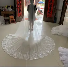 Long Ivory Wedding Veil with Lace Edge #5