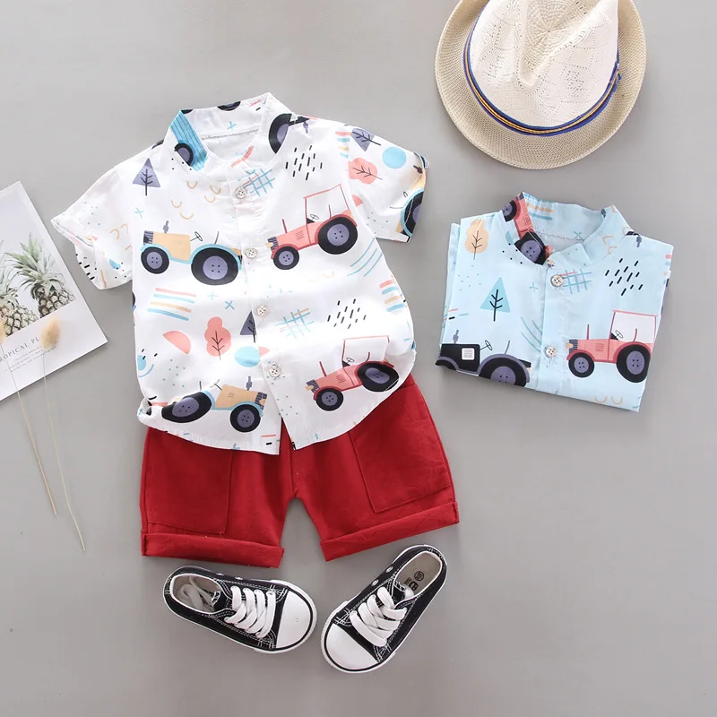 Summer Boys Short Sleeve Clothes Fashion Cartoon Shirt Shorts 2 Pieces Boy\'s Clothing Sets