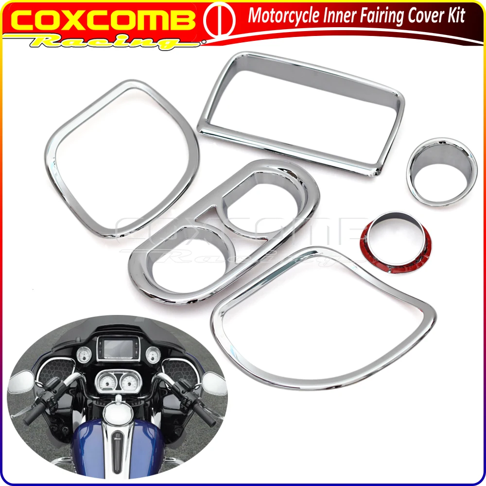 

Motorcycle Chrome Inner Fairing Speedometer Radio Speaker Trim Kit For Harley Touring Road Glide FLTRX FLTRU FLTRXS 2015-2018