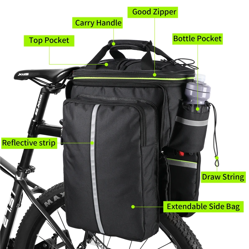 WEST BIKING Waterproof Bicycle Saddle Bag 20L Large Capacity Tail Rear 3 in 1 Trunk Bag Road Mountain Luggage Carrier Bike Bags