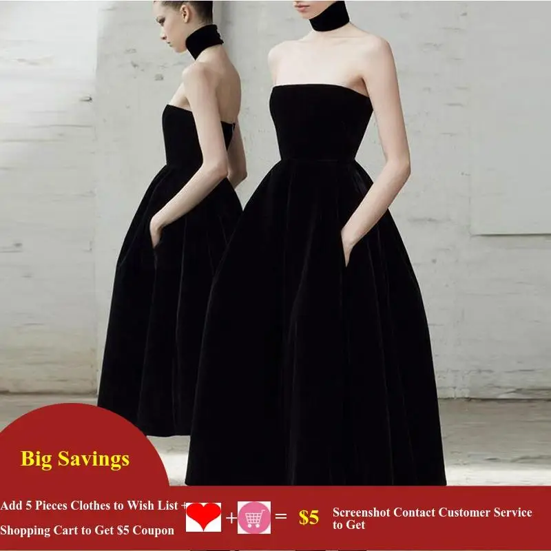 Fashion Black Party Velvet Dress Women  Women Summer Strapless Sexy Long Vintage Banquet Elegant Club Evening Midi Dress 2023