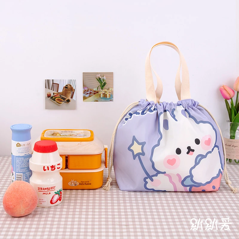 Cute Lunch Bag Women Kawaii Portable Insulated Cooler Bags Thermal Drawstring Lunch Box Tote Food Bags For Women Kids WY117