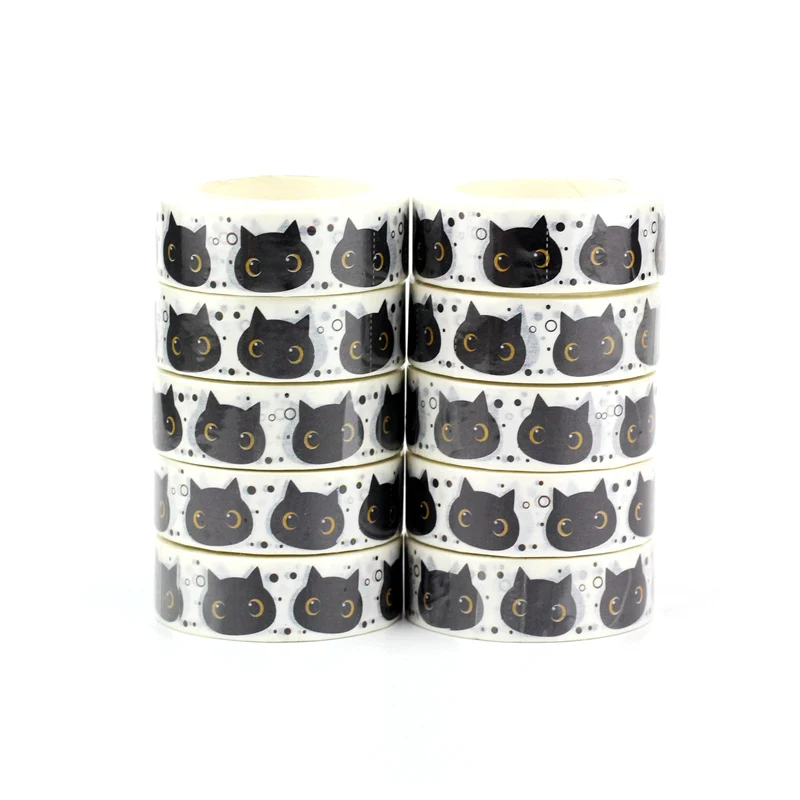 

NEW 10 Rolls /Lot Decorative Cute big eye black cat kitten Paper Washi Tapes for Journaling Adhesive Masking Tape Papeleria