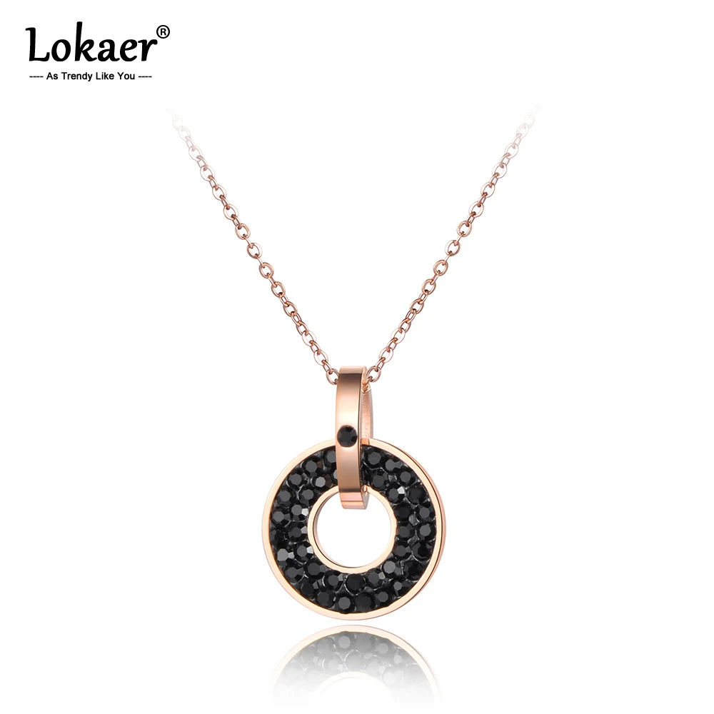 Lokaer 316L Stainless Steel Black & White Crystals Pendant Round Shape Rose Gold Color Necklaces For Women Free Shipping N18072