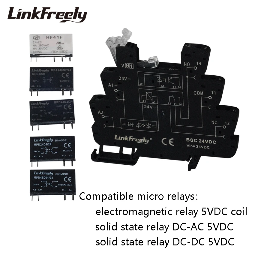 24VDC Input 2A/24V-240VAC Output Slim Interface Solid State Relay Module DC to AC PLC Programmable SSR Din Relay Control Switch