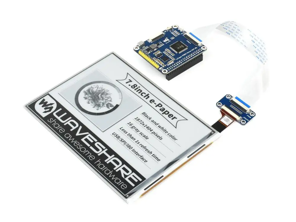 7.8inch e-Paper HAT 1872×1404, 7.8inch E-Ink display HAT for Raspberry Pi, IT8951 controller, USB/SPI/I80/I2C interface