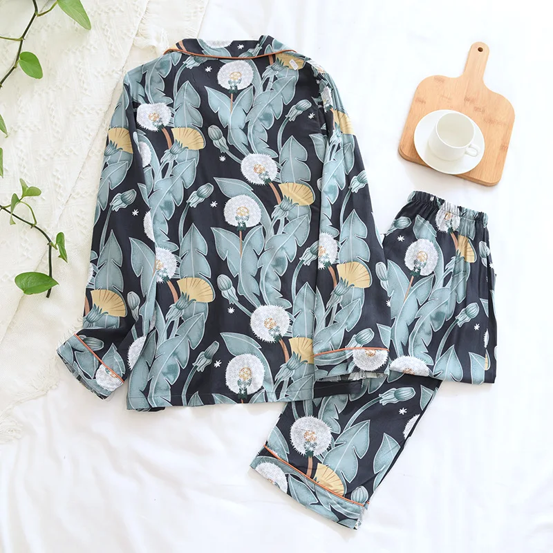 Spring and summer new women\'s pajamas suit viscose fiber home service cute cartoon dandelion loose plus size spring and autumn