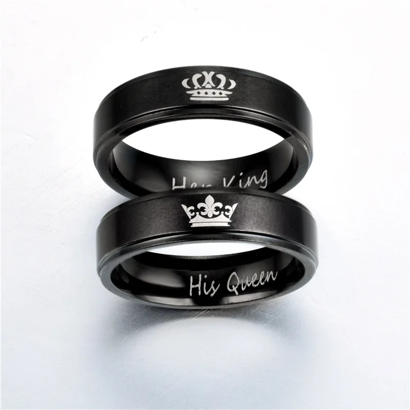 Aroutty New Fashion Crown Couple Rings Her King His Queen Stainless Steel Wedding Rings For Women Men Engagement Gift image 3