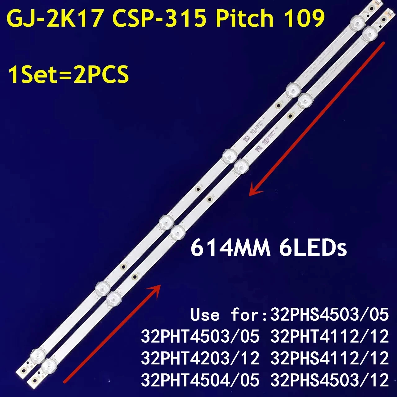 Tira de luz de fundo LED, 6 lâmpada para GJ-2K17, CSP-315, passo 109, 32PHS4112, 12, 32PHS4503, 32PHS5505, 12, 32PFS5823, 32PFS5803, TPT315B5, 10pcs