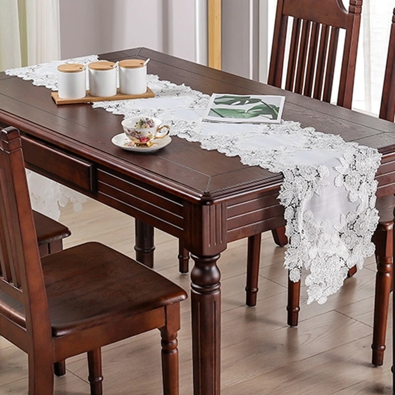 European Style Simple Cotton Lace Trim Dining Table Runner Flag Pad Piano TV Cabinet Cover Hotel Furniture Banquet Party Decor