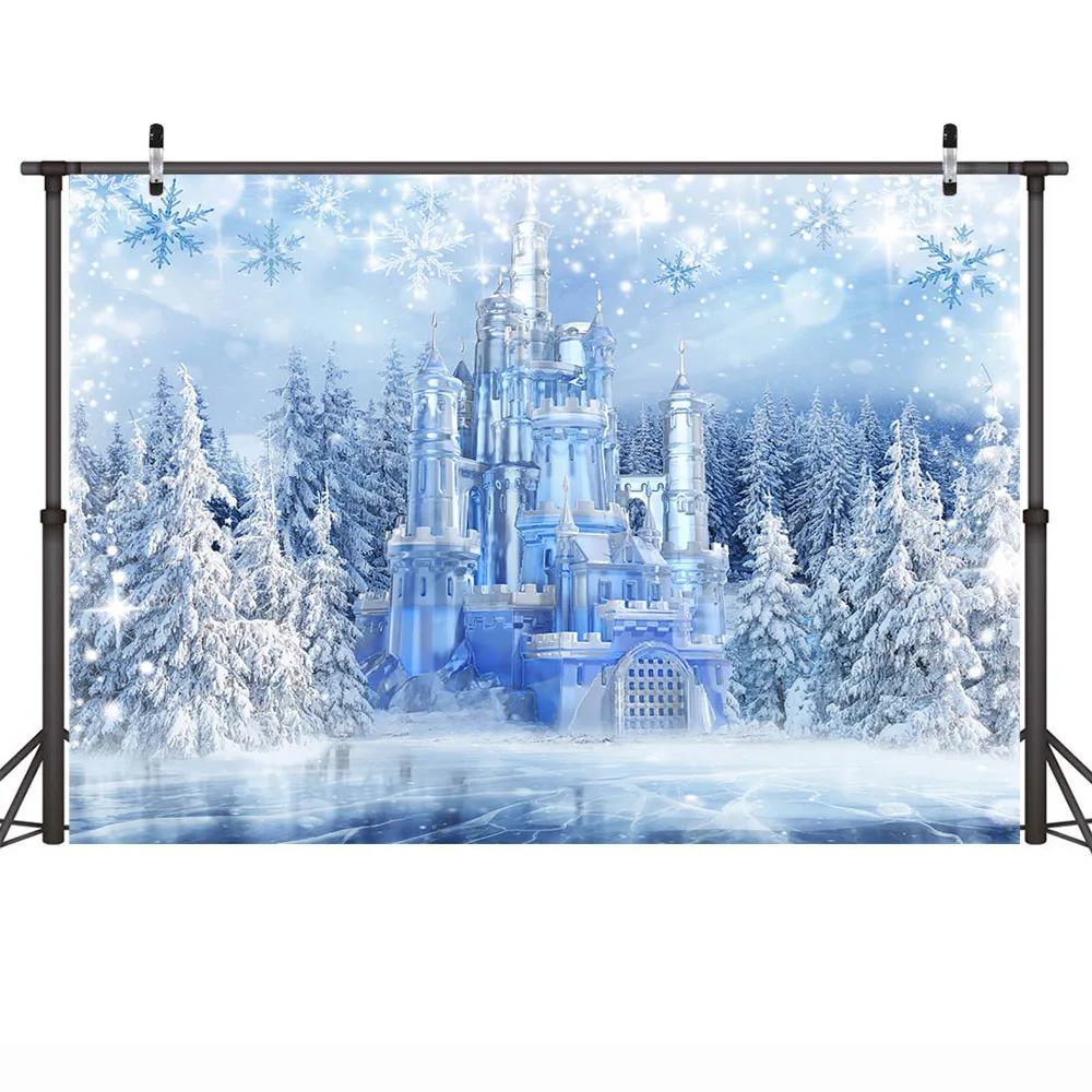 Winter Castle Portrait Backdrop for Photography White Snow Forest Photo Booth Background Props Shining Dots Photocall Photo Prop