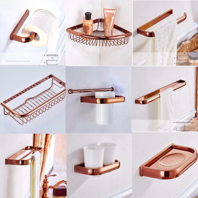 Biggers Luxury rose gold copper bathroom accessories set paper holder towel bar soap dish tumbler holder Toilet brush Shelf