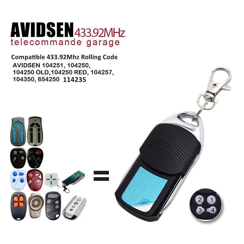 Controle remoto para avidsen 114253, abridor de porta de garagem compatível com avidsen 104250 104251 104250 red 104257 104350 654250 433mhz
