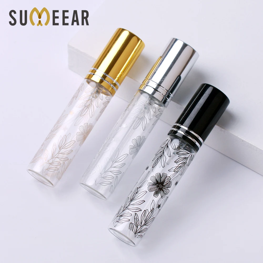 

100 Pcs/Lot 5ml 10ml Portable Flower Pattern Glass Perfume Bottle With Atomizer Empty Cosmetic Mini Refillable Bottles