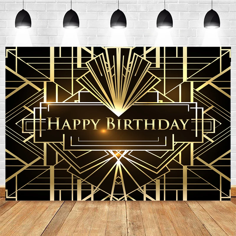 Great Gatsby Theme Birthday Party Photography Background Black Golden Line Customize Birthday Party Decor Backdrops Banner