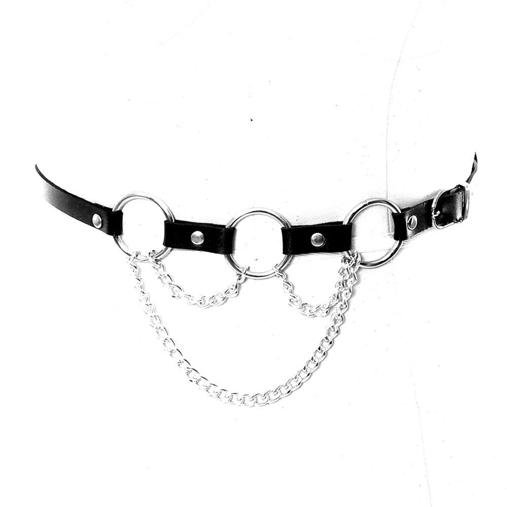 Fashion Harness Sword Belt Metal Chain PU Leather Garters Belts Body Bondage Stockings Cage Waist Harajuku Suspender Fetish Punk