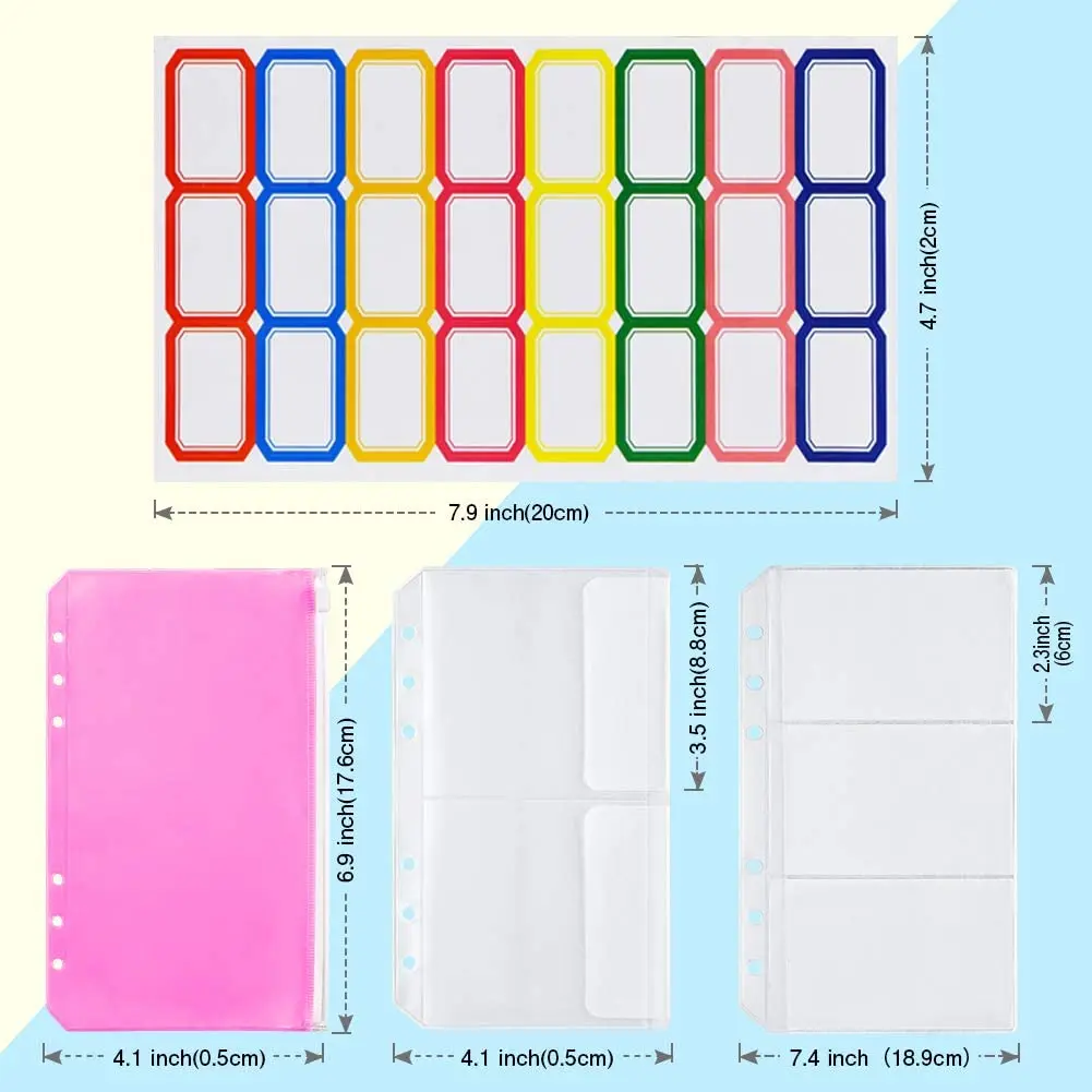 21PCS A6 Binder Einreichung Taschen Wasserdichte Umschlag System 6 Löcher Klare Mäppchen für Lose Blatt Notebook und Label aufkleber