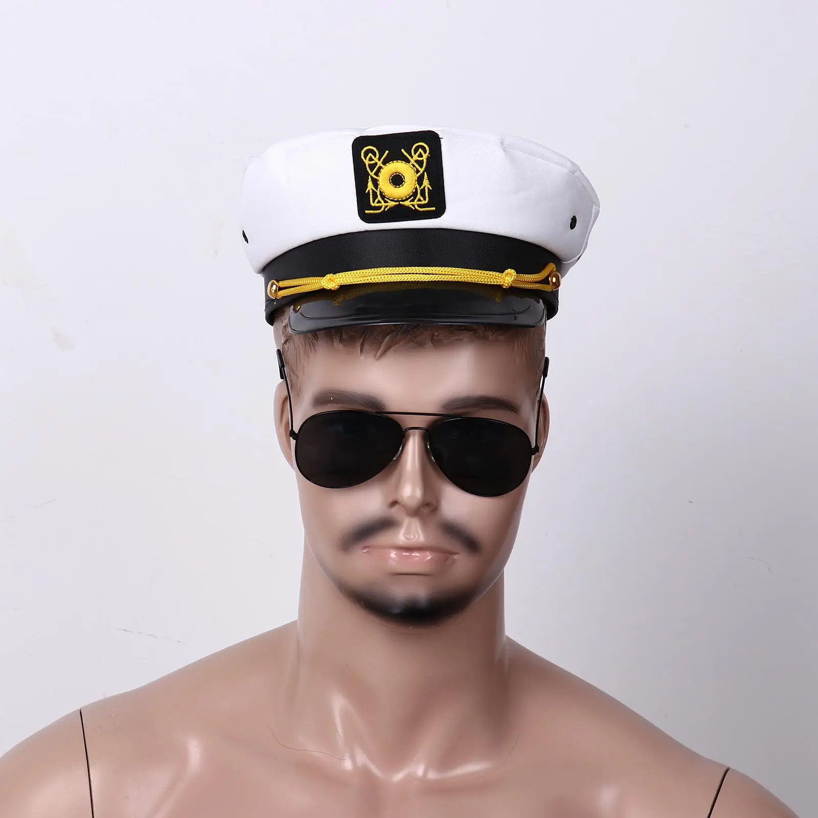 Mens Erwachsene Navy Kostüm Zubehör Kapitän Hut Sailor Cap Aviator Sonnenbrille Flagge Anhebung Handschuhe Set für Themed Party Roleplay