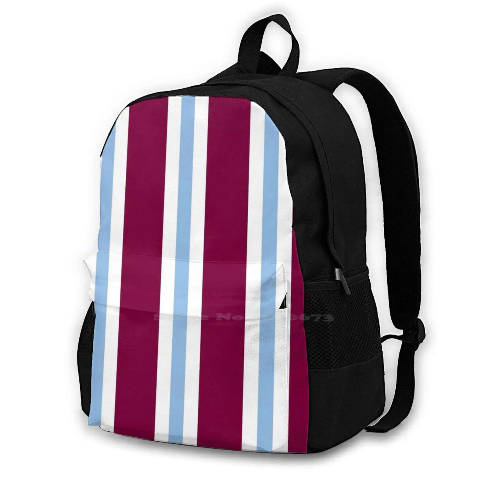 Stripes Teen College Student Backpack Pattern Design Bags Avfc Football Club England Soccer Footy Up The Villa Ultras Subbuteo