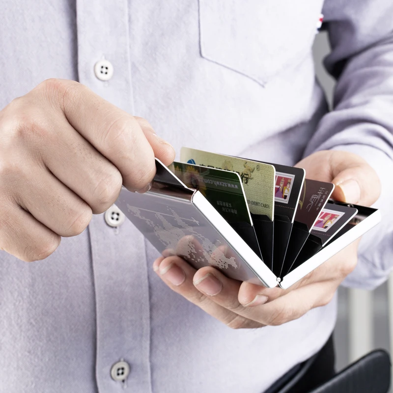 Anti-Theft Metal Credit Card Holder Aluminum Antimagnetic Men Anti-degaussing Protect ID Cardholder Slim Wallet Case Coin Purses