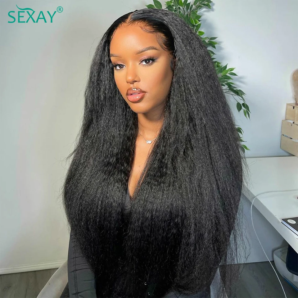 Sexay หยาบ Yaki 3/4รวมกลุ่มกับลูกไม้ปิดโปร่งใส Peruvian Remy ผม Kinky ตรงผมสานกับปิดหน้าอก