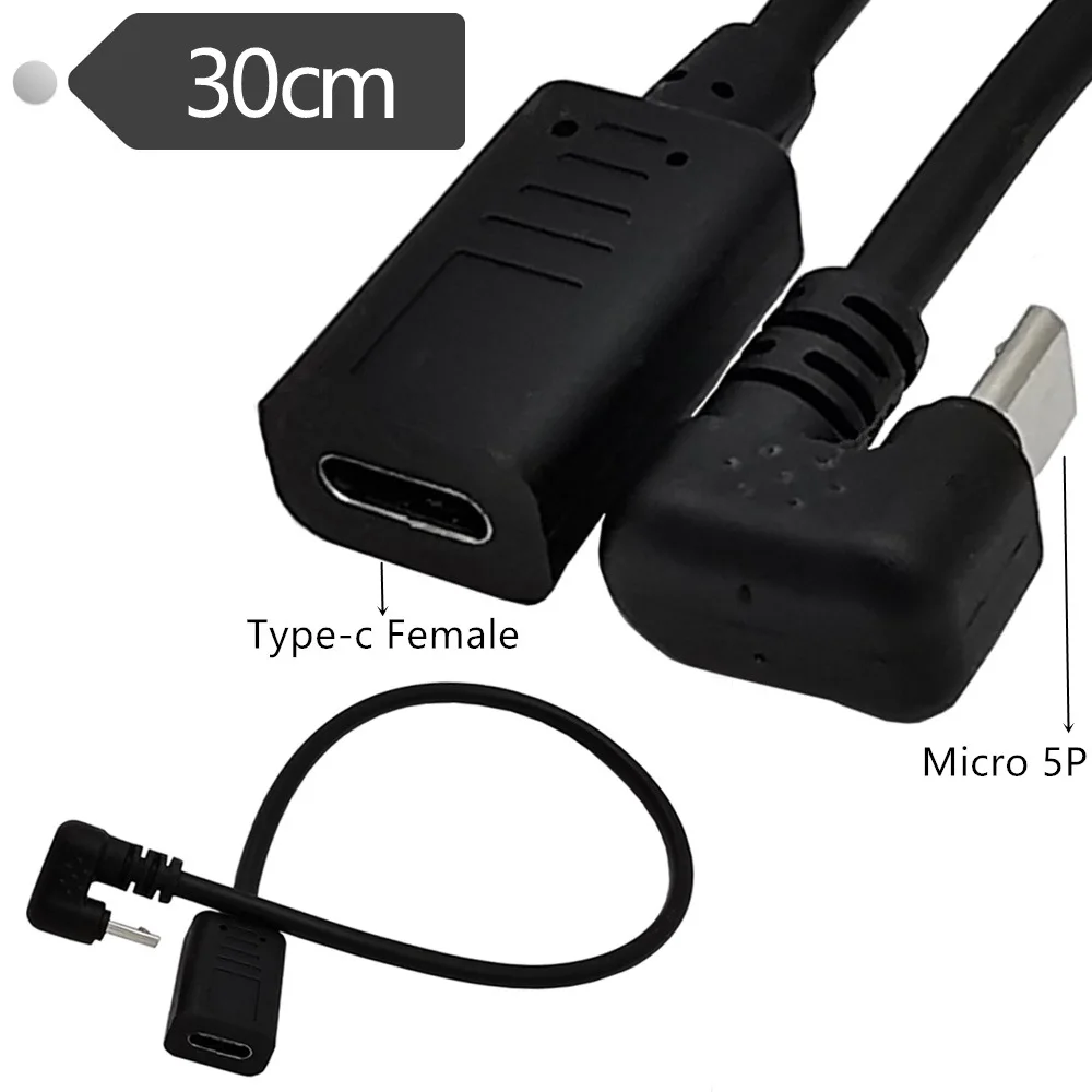 Cable adaptador de datos de 180 m/30cm, Micro usb de ángulo ascendente de 3,1 grados, USB 0,3 tipo C hembra a Micro USB macho, convertidor de carga de USB-C