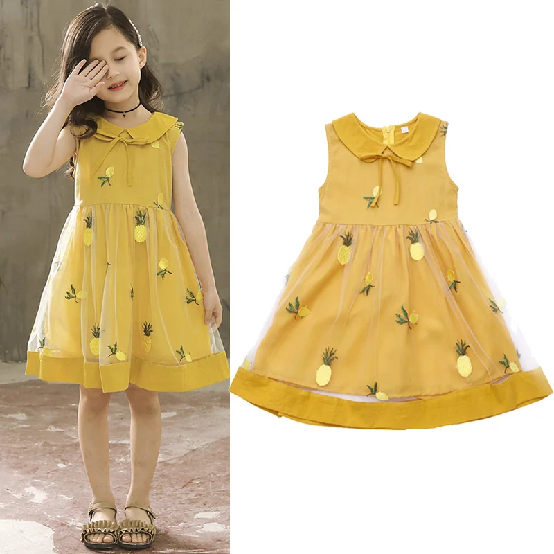 Girls Dresses New Sweet Princess Dress Baby Kids Girls Clothes Wedding Lace Party Dresses Children Clothing Yellow Pineapple 10Y