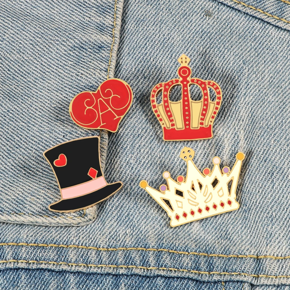 King & Queen Crown Brooch Cartoon Magic Hat Heart Enamel Pins BackPack Clothes Lapel Pin Creative Badge Fairy Tale Jewelry Gift