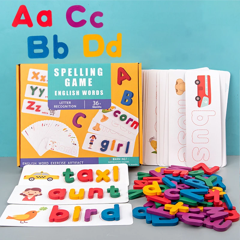 Jeu de mots en bois Montessori pour enfants, puzzle d'apprentissage précoce, lettre de l'alphabet, jouets pour bébé d'âge alth