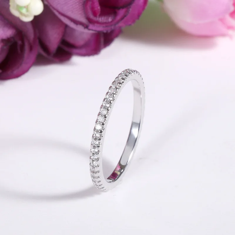 Buyee 925 Sterling Silver Female Thin Ring Light White Zircon Ring Finger for Women Fashion Party Fine Jewelry Circle Gift