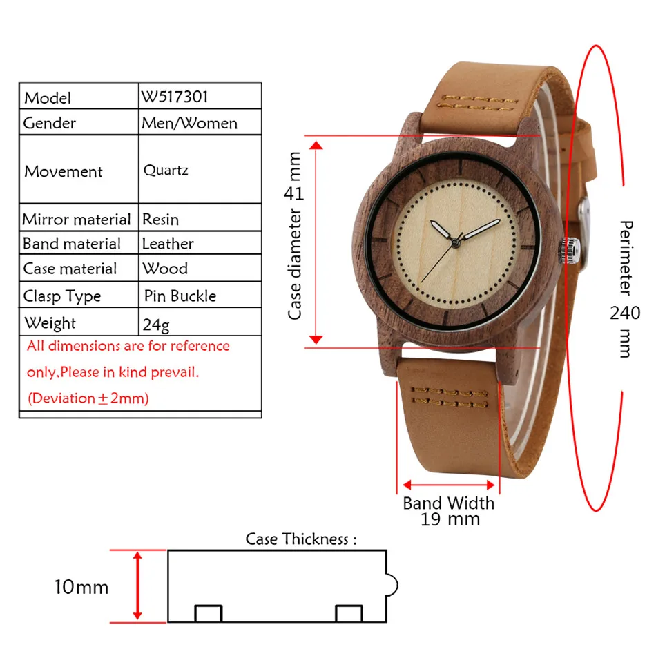 Coffee Walnut Wood Men\'s Watch Genuine Leather Wood Watches White/Red Simple Watch Dial Unisex Wooden Watches reloj masculino