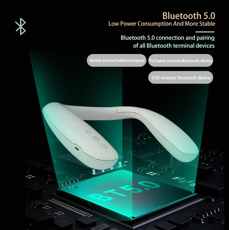 Aikswe-alto-falante sem fio, botão de voz hd com som surround, pescoço, bluetooth 5.0, microfone para jogos