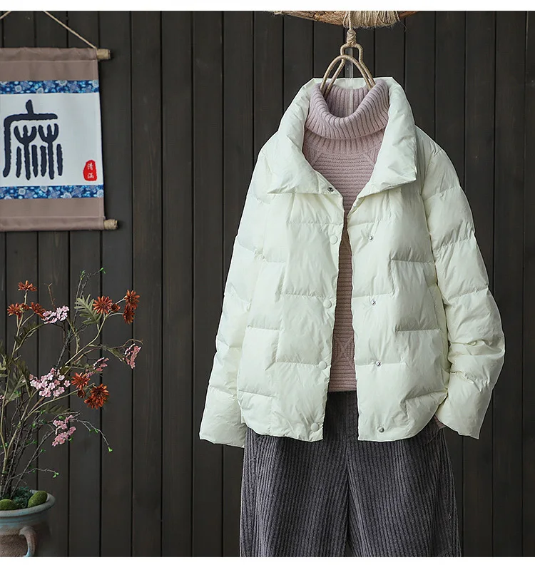 Schinteon Women Light Down Jacket Simple Casual Solid Color Stand Collar Short Outwear Autumn Coat Female New 2023 Fashion