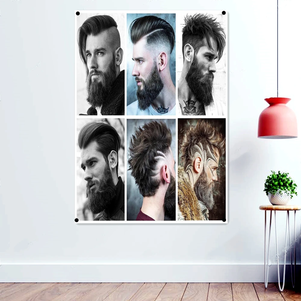 Hairstyle Barber Shop Signboard Wall Art Vintage Decor Hairdresser Poster Flag Banner Canvas Painting Hanging Cloth 96x144 CM B2