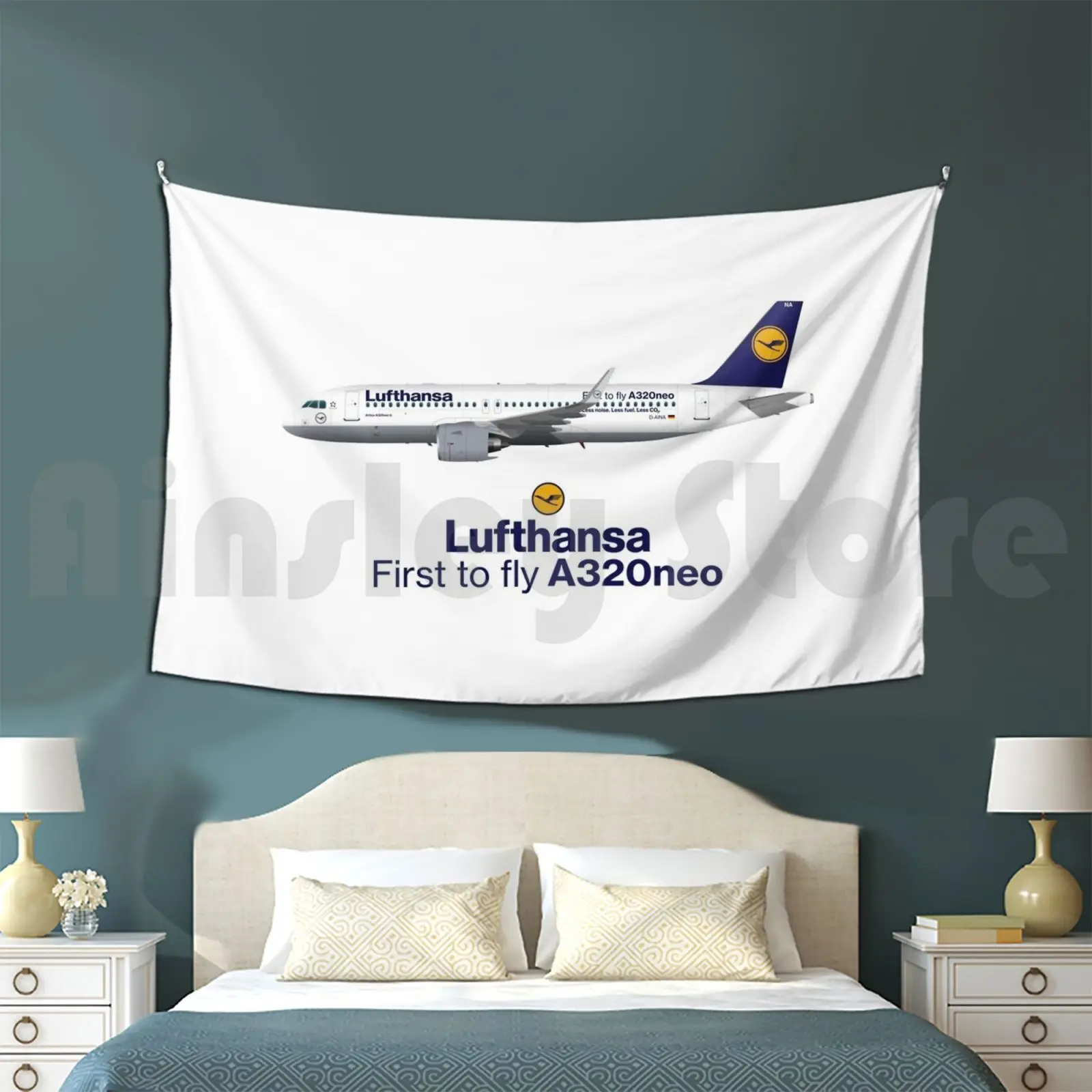 Illustration Of Lufthansa Airbus A320 Neo D-Aina Tapestry Living Room Bedroom Airbus A320 Airbus A320 A320 Airbus Neo New