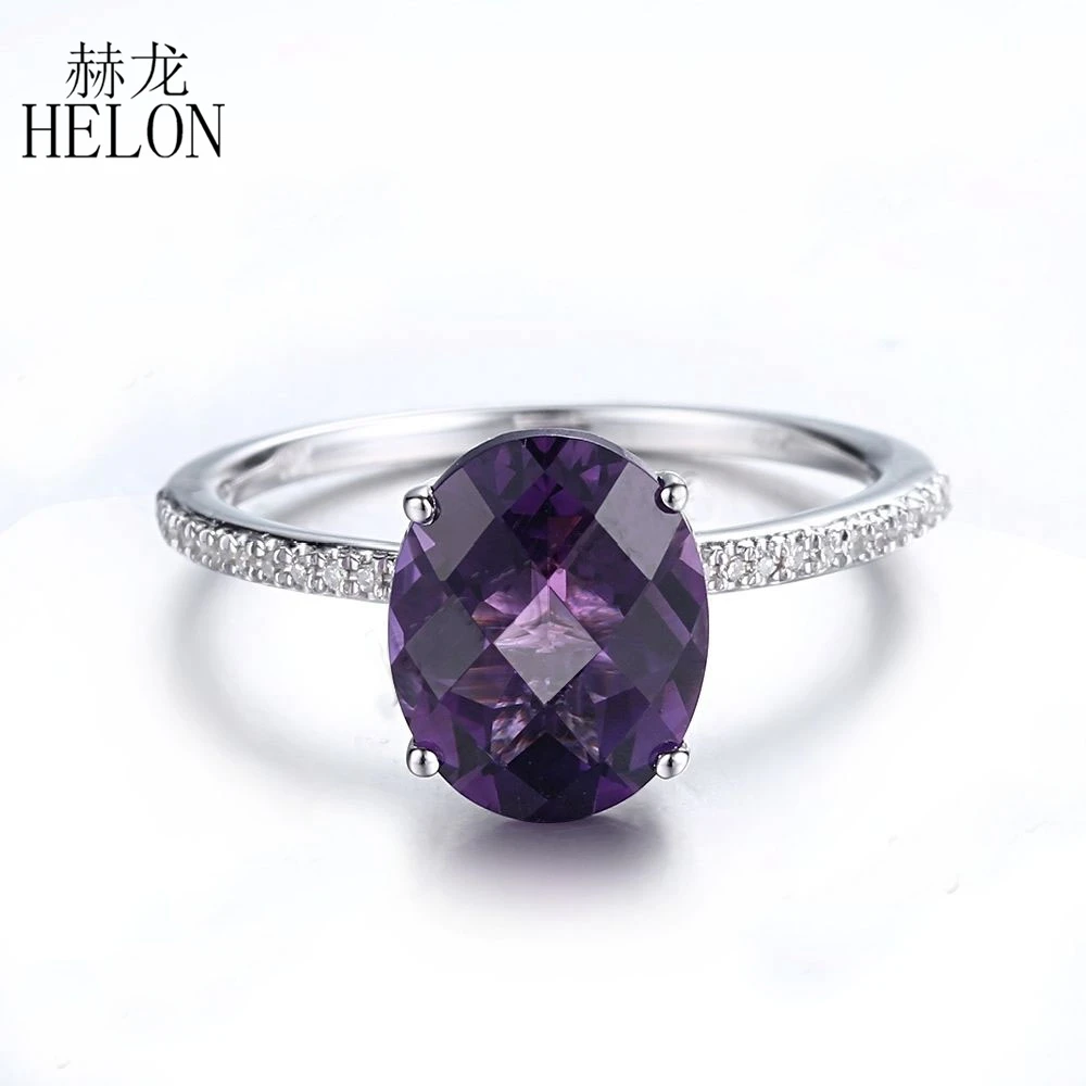 

Кольцо с бриллиантами HELON, 14K, белое золото, безупречное, 10x8 мм, Овальный натуральный аметист и бриллианты, ювелирные украшения, обручальное, свадебное кольцо