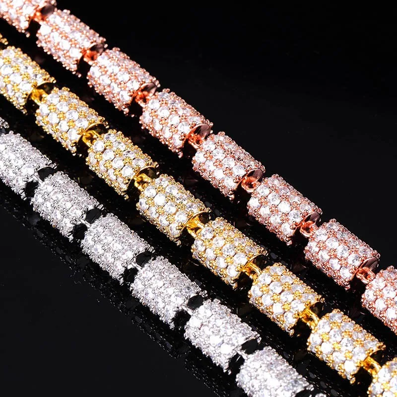 

10mm Hip Hop Fashion Bamboo knot Bracelet Gold/Silver Plated Iced Out Micro Pave AAA CZ Stone Multicolor Bracelet Rapper For Men